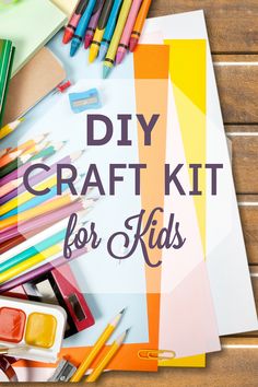 a craft kit with crayons, pencils and markers on it that says diy craft kit for kids