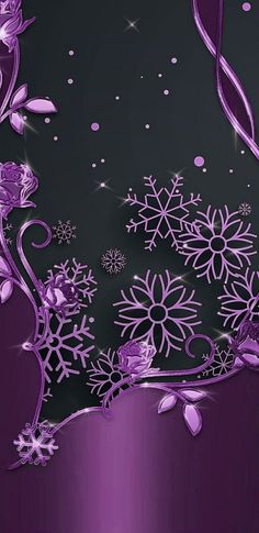 a purple background with snowflakes and swirls on the edges, as well as stars