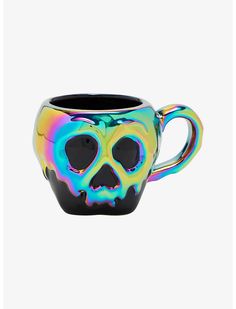 a colorful coffee cup with a skull on it