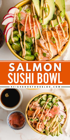 Out of simple weeknight dinner ideas? This Salmon Sushi Bowl is packed with fresh flavor! This sushi recipe is versatile and great for using leftover rice or veggies. What an easy recipe for a weeknight dinner! Salmon Sushi Bowl, Using Leftover Rice, Eel Sauce, Weeknight Dinner Ideas, Sushi Bowl Recipe, Sushi Bowls, Sushi Recipes Homemade, Sushi Recipe, Broiled Salmon