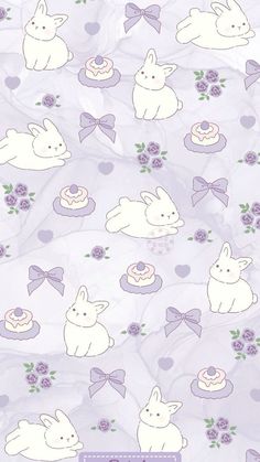 an image of rabbits and cupcakes on a purple background