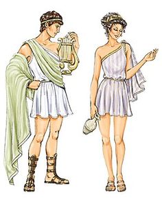 two people in roman clothing, one holding a jug and the other wearing gladia