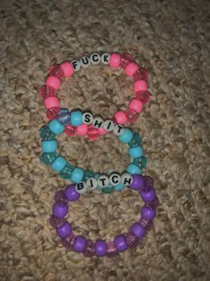 not mine Trio Kandi Bracelets, Kandi Bracelets Ideas Words, Matching Kandi Bracelets For Friends, Matching Kandi Bracelets For Couples, Trio Bracelet Ideas, Funny Bracelet Ideas, Funny Friendship Bracelets, Funny Bracelets Beads Words, Pony Bead Bracelets Ideas