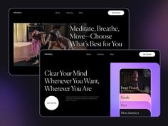 three screens showing the website design for dance school, which is designed to look like they are