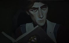 an animated image of a man holding a book