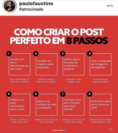 a red poster with the words como criar o post perfeto em 8 pasos