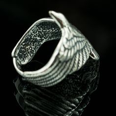 RAVEN Silver Ring. -Material: sterling silver -Weight depends on the size, approx.: 6 g Gothic Winged Jewelry Gift, Gothic Winged Jewelry For Gifts, Gothic Engraved Ring Jewelry, Silver Winged Fantasy Jewelry, Medieval Sterling Silver Engraved Rings, Collectible Silver Gothic Jewelry, Silver Wing-shaped Fantasy Jewelry, Silver Gothic Collectible Jewelry, Silver Fantasy Wing-shaped Jewelry