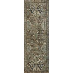 an area rug with various colors and patterns on the carpet, including blue, green, beige