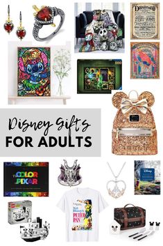 disney gifts for adults with the words disney gifts for adults above them and images of items