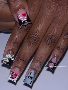 Nail Style Ideas, I Love Me Nails Design, I Heart Me Nails, Nails With Kisses, Short Junk Nail Designs, Birthday Freestyle Nails, I Love Me Nails, Short Duck Nails, 22 Nails