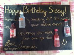 a birthday sign with bottles of alcohol on it