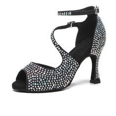 a women's high heeled sandal with crystal stones