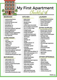 First Time Apartment Checklist Condo Essentials List, Basic Home Necessities, My First Place Checklist, Future House List, House Furniture Checklist, New Apartment Checklist Kitchen, First Time Living On Your Own List