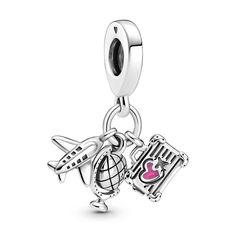 It’s time to pack your bags and add the Airplane, Globe & Suitcase Dangle Charm to your collection. 3 charms in 1, this sterling silver piece is every travel lover’s dream. Details include grooved windows on the airplane, longitude and latitude lines on the globe and a hand-applied pink enamel heart on the suitcase. Add this travel charm to your collection as a promise to plan future adventures or gift it to your globe-trotting BFF. Charms Pandora, Travel Charms, Bracelet Pandora, Pandora Bracelet Charms, Bracelet Diy, Pink Enamel, Pandora Bracelets, Dangle Charms, Pandora Bracelet