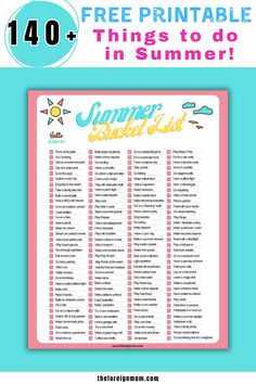 the free printable summer bucket list for kids