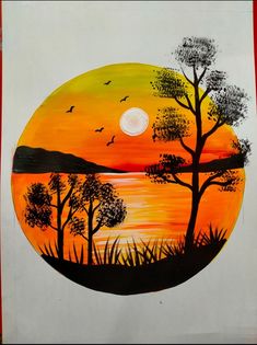 an image of a sunset painted on paper