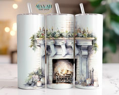 White winter fireplace 20 oz. skinny tumbler Winter Wonderland Snowglobe Tumbler, Bontage Christmas Tumblers, Winter Themed Tumblers, Fireplace Winter, Winter Fireplace, Vintage Stockings, Kids Tumbler, Free Tumbler, Cozy Fireplace