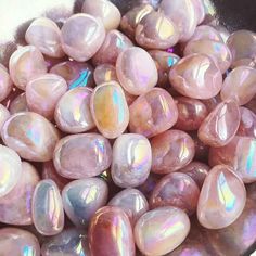 Small-sized, smooth, pink with iridescence, Angel Aura Rose Quartz tumbled pocket stones in a pile. Angel Aura Rose Quartz, Aura Rose Quartz, Weekend Mode, Heart Rose, Angel Aura, Rose Quartz Stone