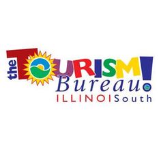 the tourism bureau logo is shown in multicolored letters on a white background with an orange sun above it