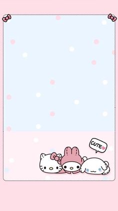 an image of hello kitty and cat with pink polka dots on the background, there is a