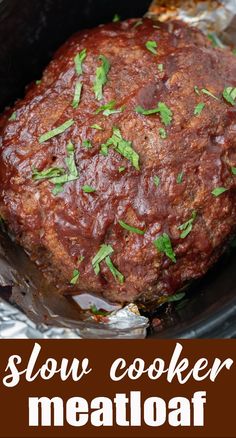 slow cooker meatloaf with text overlay