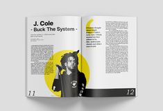 an open book with the title j cole buck the system written in black and yellow