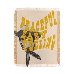 a yellow and white tapestry with the words peaceful easy morning on it's side