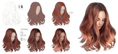 an image of different types of hair for the face and body, including brown to red tones