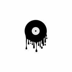 a black and white image of a vinyl record with dripping paint