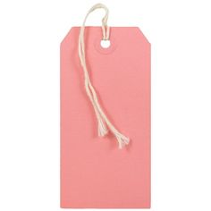 a pink tag with a white string hanging from it