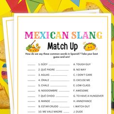 a printable mexican language match up game