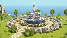 [Minecraft] ⛲✨ Aesthetic Fountain Tutorial / Mizuno's 16 Craft Resource Pack Minecraft Garden Fountain, Aesthetic Minecraft Fountain, Minecraft Town Fountain, Fountains Minecraft, Minecraft Water Fountain, Aesthetic Fountain, Minecraft Garden, Minecraft Aesthetic