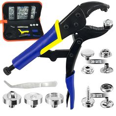 the tools needed for fixing screws and nuts are shown in this image, including pliers