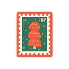 a postage stamp with a christmas tree on it