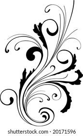 a black and white floral design with swirls