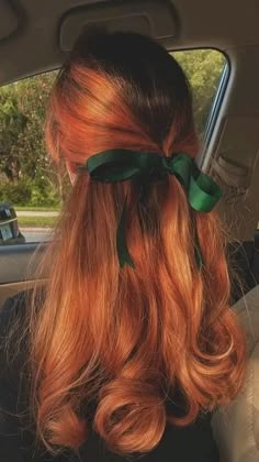 Ginger Prom Hairstyles, Hair Styles For Long Hair, Styles For Long Hair, Hairstyle Examples, Ribbon Hairstyle, Hairdos For Curly Hair, Hair Stylies, Work Hairstyles, Back To School Hairstyles