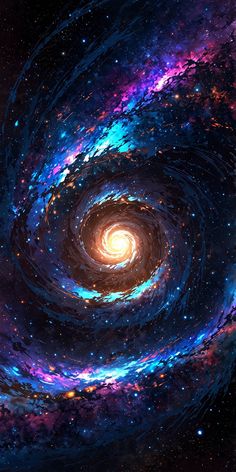 an artist's rendering of a spiral galaxy with stars in the center and colorful colors