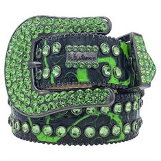 b.b. Simon Darband 2 – Electric Slime Green Crystal Belt - Dudes Boutique 2000s Belt, Bedazzled Belt, Bb Simon Belts, Bb Simon Belt, Bb Belt, Y2k Belt, Dope Jewelry Accessories, Bling Belts, Green Y2k