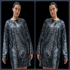 Brand: H&M Color: Shimmering Dark Grey Size: L Condition: New With Tag Description & Size: 1- Short Sequined Jersey Dress Print: Solid Sleeve Type: Long Flared Raglan Sleeves Neckline Style: Round Neckline Length: Short Style: Cocktail Dress Closure: Concealed Zipper At The Back With Hook & Eye Fastener Embellishment: Sequined Pocket: None Fit: Regular Fit Lining: Jersey Lined Fabric: 95% Polyester, & 5% Spandex Fabric Lining: 100% Polyester Cleaning & Care: Dry Clean Bundle & Sale Offers Are Al Black Work Dresses, Leopard Print Bodycon Dress, Black Sequin Mini Dress, Eyelet Lace Dress, Mock Neck Mini Dress, Beautiful Floral Dresses, Dress H&m, Boho Mini Dress, Short Cocktail Dress