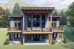 this is an artist's rendering of a two story house with balconyes and balconies