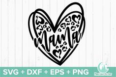 a heart with the word mama on it and leopard print in black, white and green