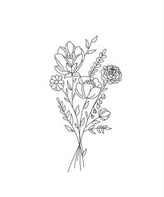 a black and white line drawing of flowers