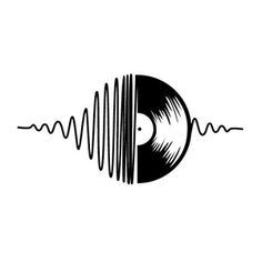 a vinyl record with an equal sound wave on the front and back side, in black and white