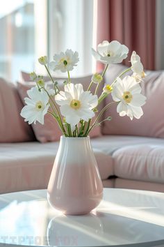 white and pink ceramic vase white flowers decor for living room White Flowers Decor