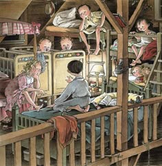 an illustration of children playing in a room with bunk beds