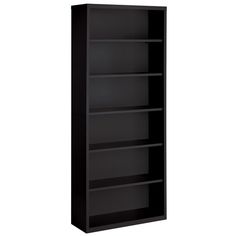 an empty black bookcase on a white background