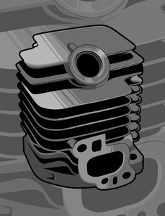 an image of a motorcycle engine in black and white