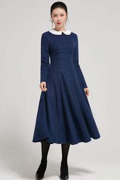 Long sleeve wool dress 1613# – XiaoLizi Womens Dresses Casual, Housewife Dress, Prom Dresses Long Blue, Grey Long Dress, High Waisted Dress, Light Grey Dress, Dresses Winter, Prom Dress Long, Art Deco Dress