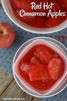 two bowls filled with red hot cinnamon apples