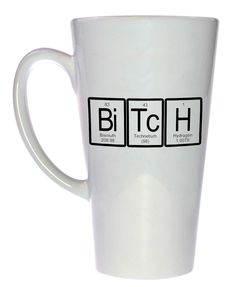 a white coffee mug with the name nerdy on it and an element labeled in black